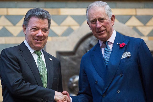 The Prince of Wales and Colombian President Juan Manuel Santos in London