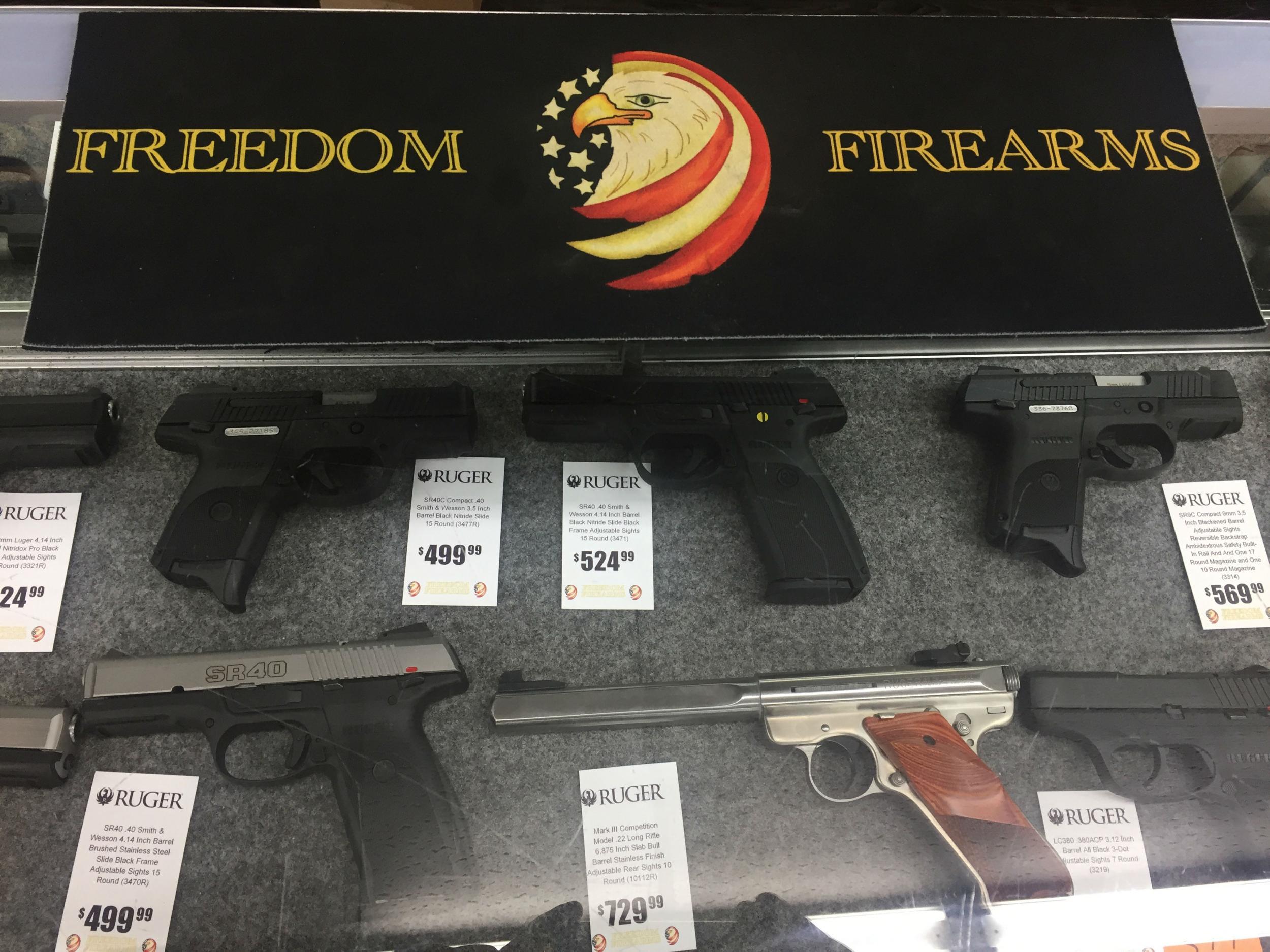 Rugers on display this week at Freedom Firearms which is bracing for "crazy days" if Clinton wins