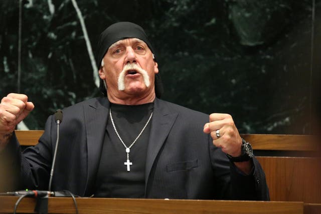 Terry Bollea, aka Hulk Hogan, testifies in court during his trial against Gawker Media at the Pinellas County Courthouse on March 8, 2016 in St Petersburg, Florida. Bollea is taking legal action against Gawker in a USD 100 million lawsuit for releasing a video of him having sex with his best friends wife.