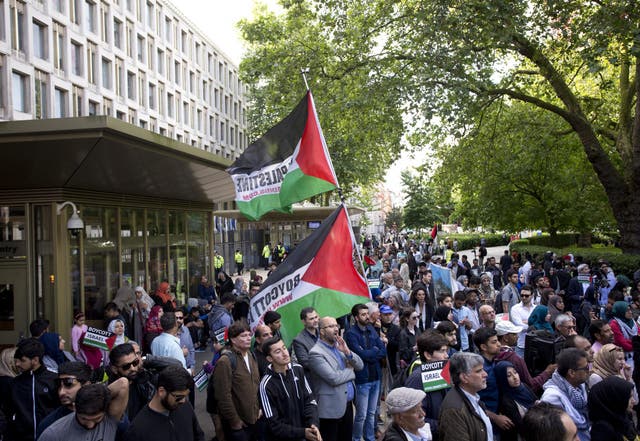 Pro-Palestinian BDS movement supporters take part in a rally in central London