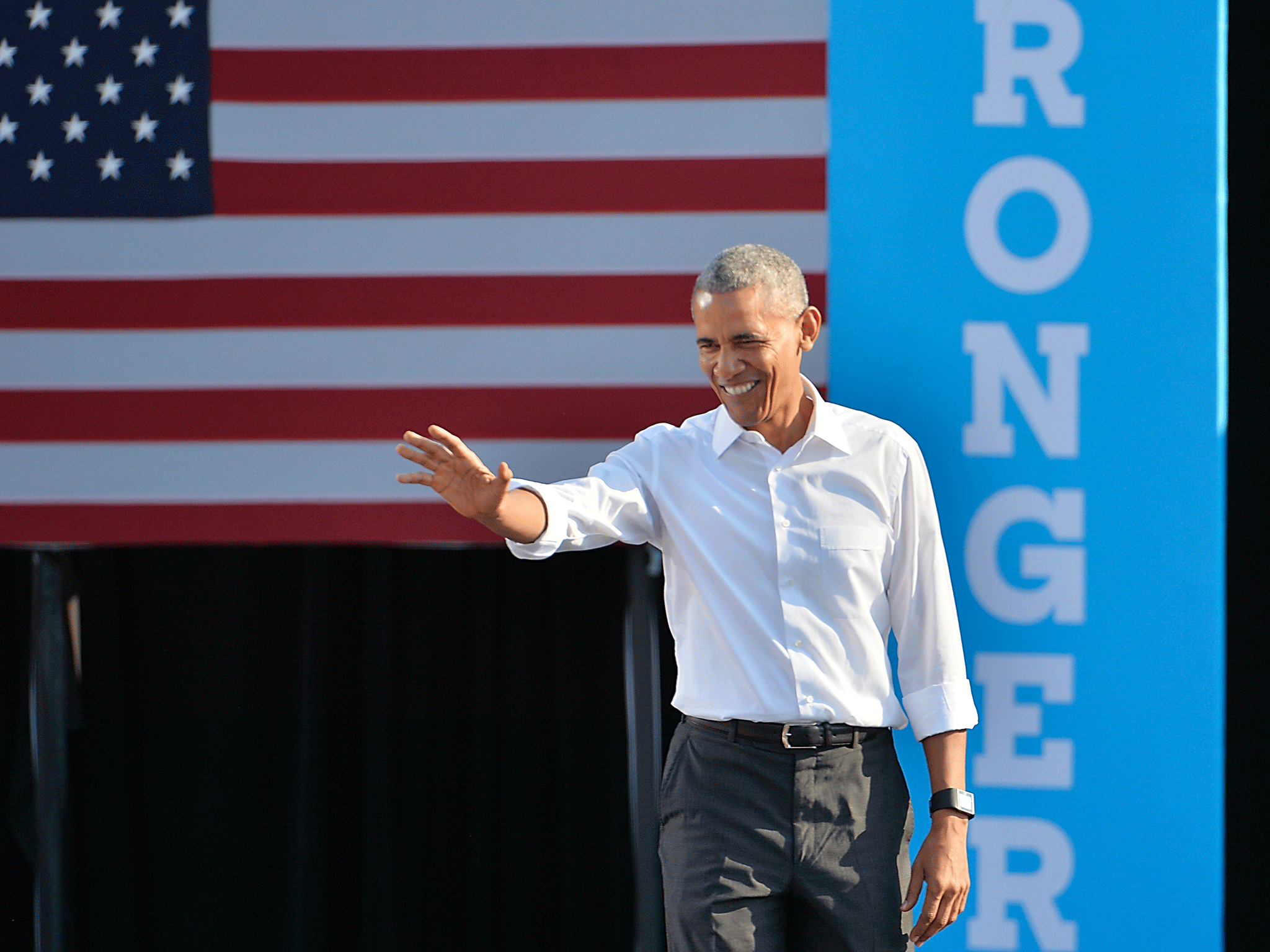 Barack Obama was appearing at a Hillary Clinton rally in North Carolina on 2 November