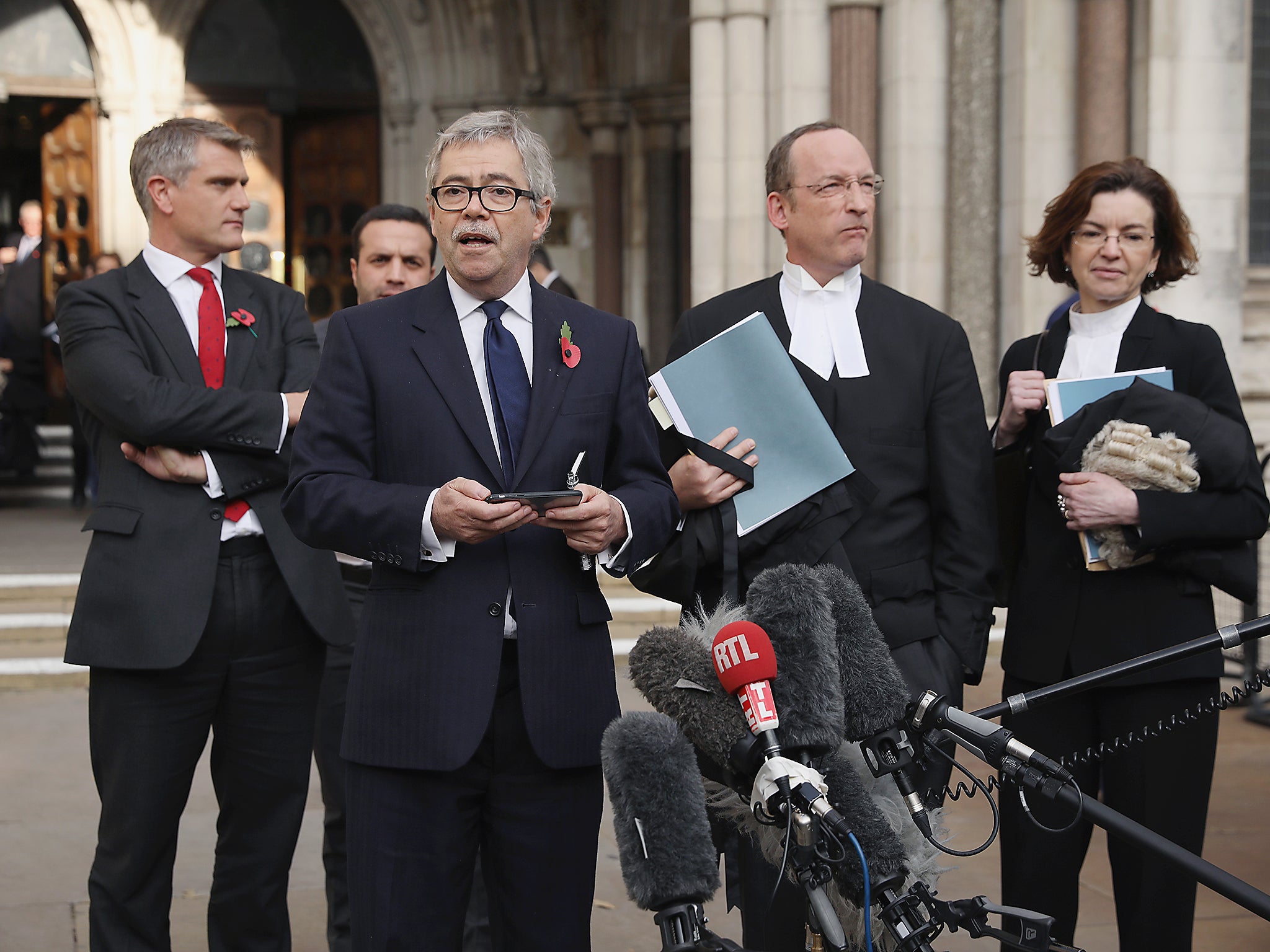 Lawyer for Deir dos Santos, David Green speaks after the High Court decides that the Prime Minister cannot trigger Brexit without the approval of the MP's at The Royal Courts Of Justice