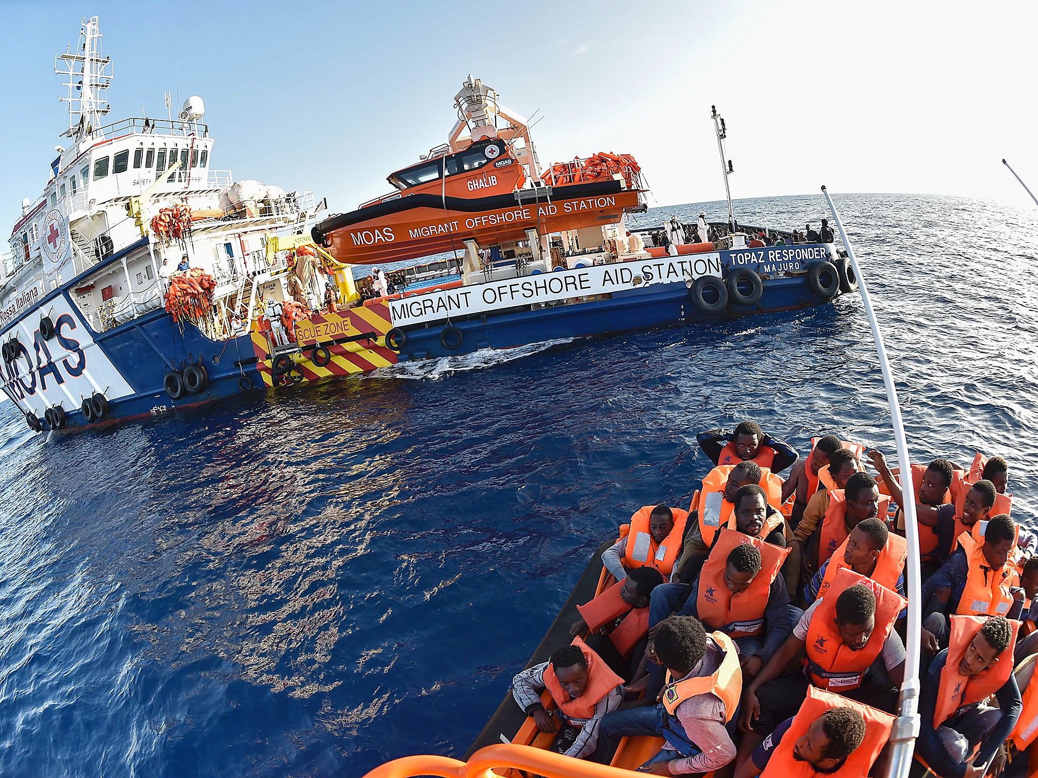 The ‘Topaz Responder’ ship run by Malta and the Italian Red Cross rescue migrants