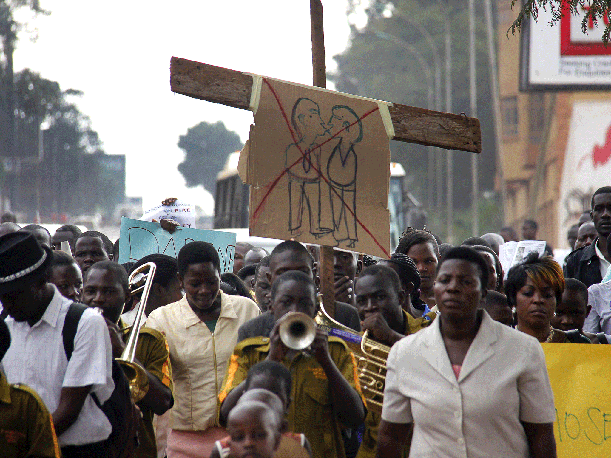 Anti-homosexuality activists marching on the streets of Kampala in 2014