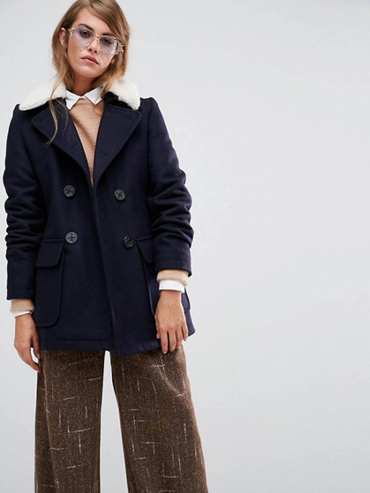 Gloverall Reefer Coat With Detachable Shearling Collar, £350, Asos.com