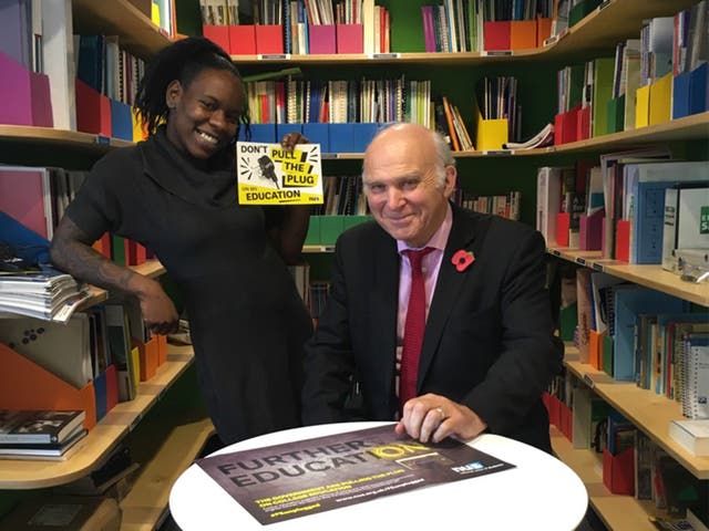 Sir Vince Cable and Shakira Martin, NUS vice-president, who are to work together on 'Students Shaping Further Education' project