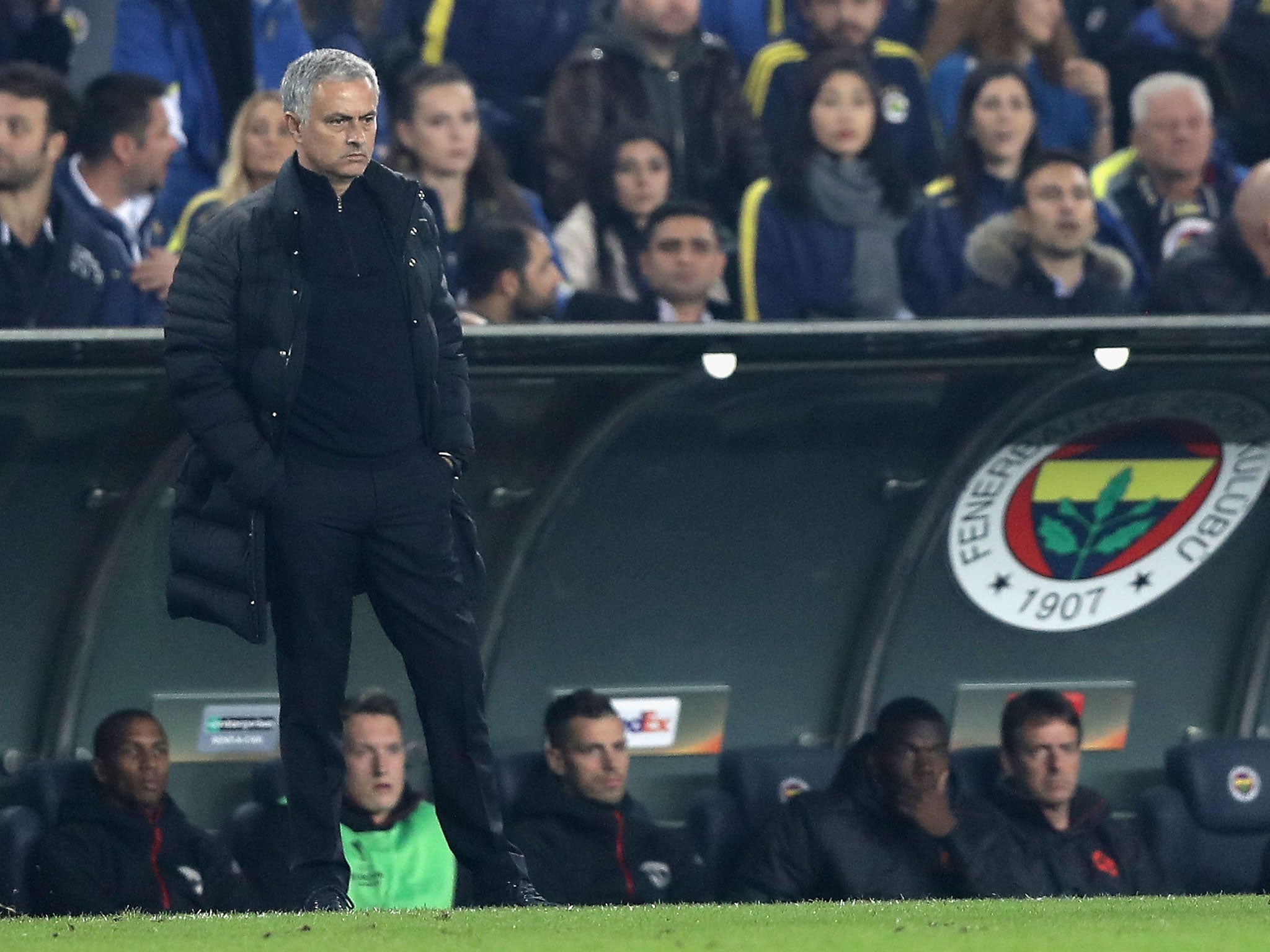 Mourinho could only watch from the side lines as his side struggled against their Turkish opponents
