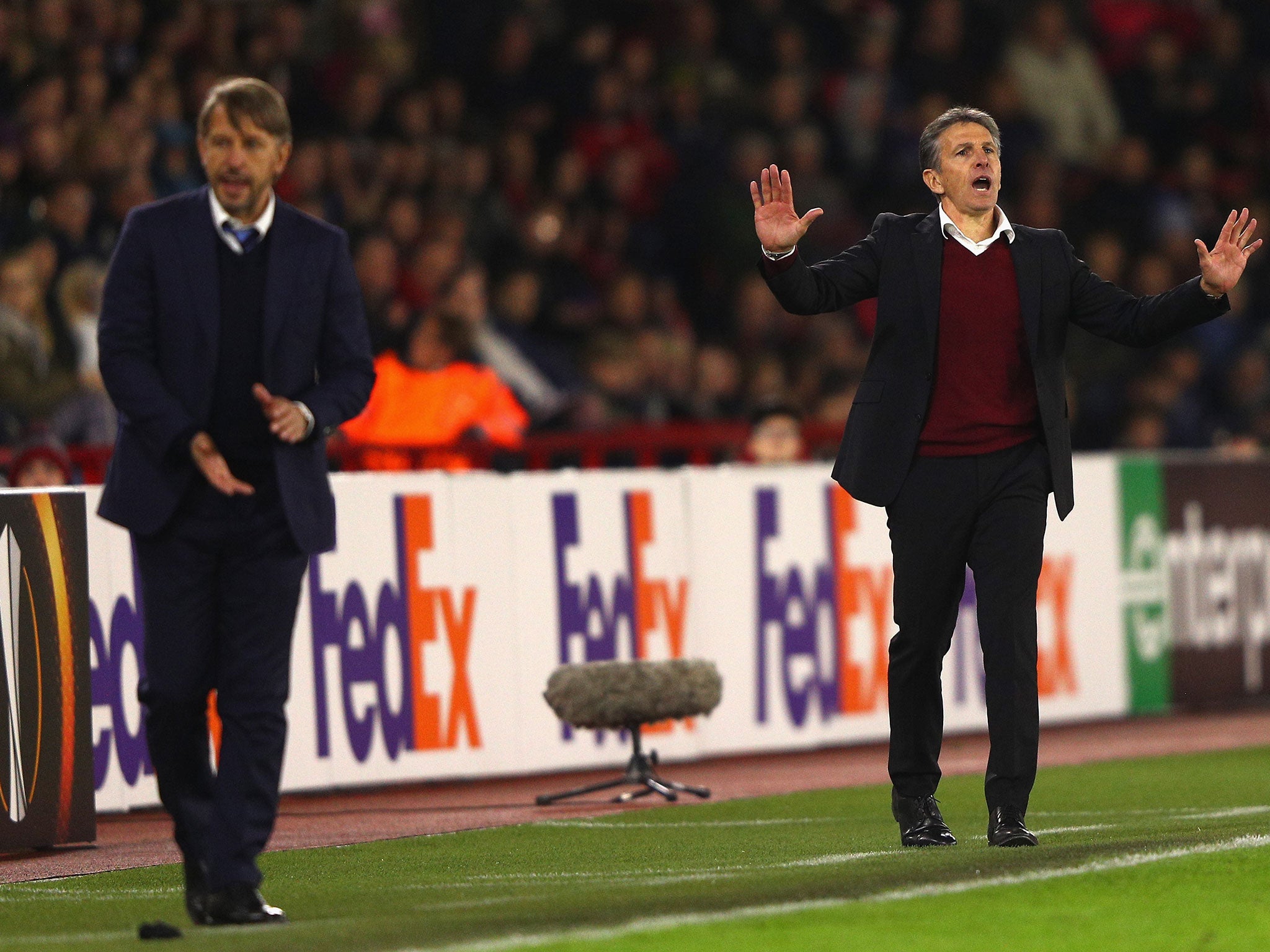 Claude Puel and Stefano Vecchi on the sideline at St Mary's