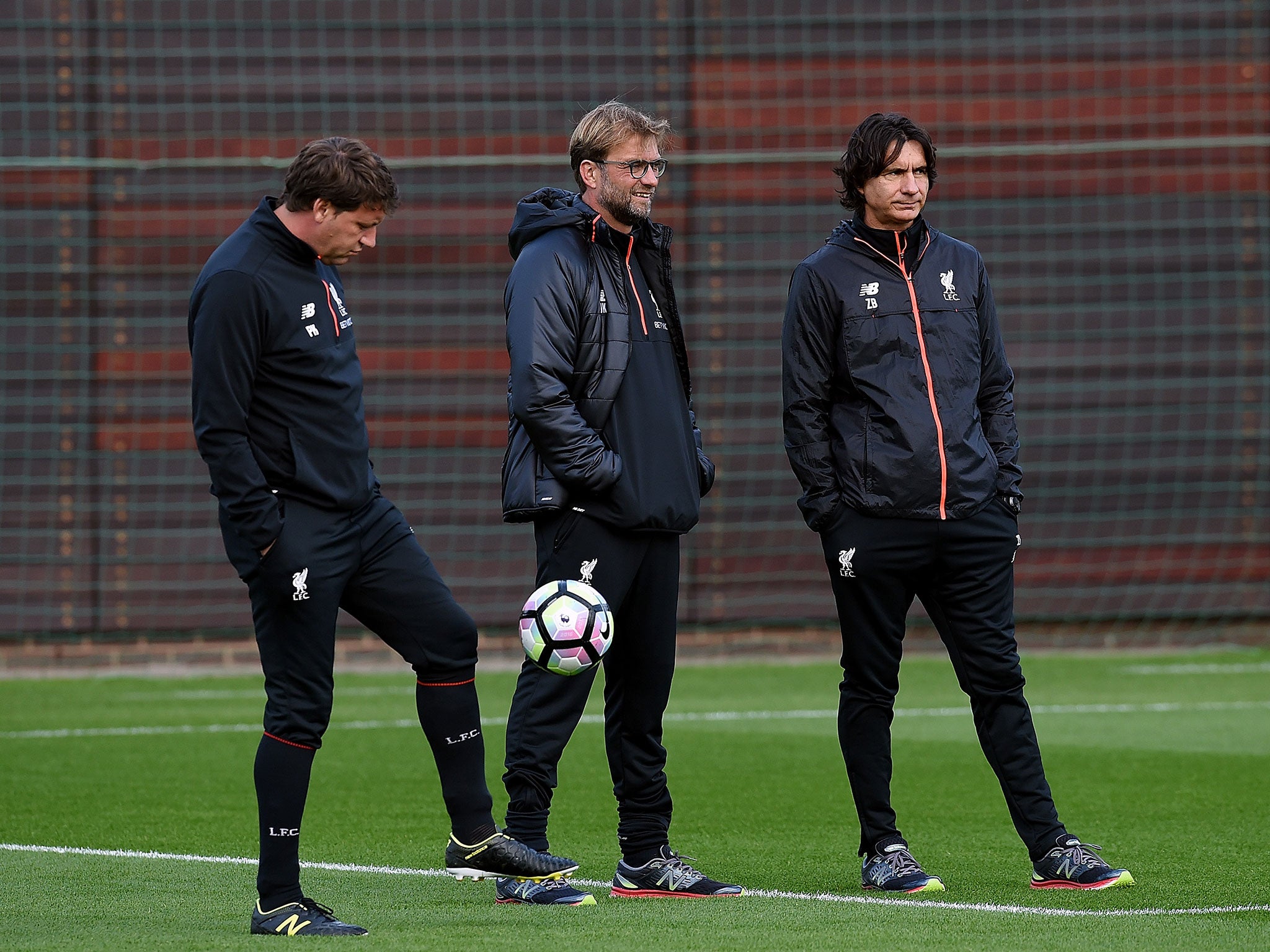 Klopp with his coaching staff at Melwood Training Ground