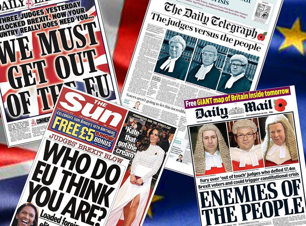 How four newspapers – the Daily Mail, The Sun, Daily Express and The Daily Telegraph – reported the High Court Brexit ruling