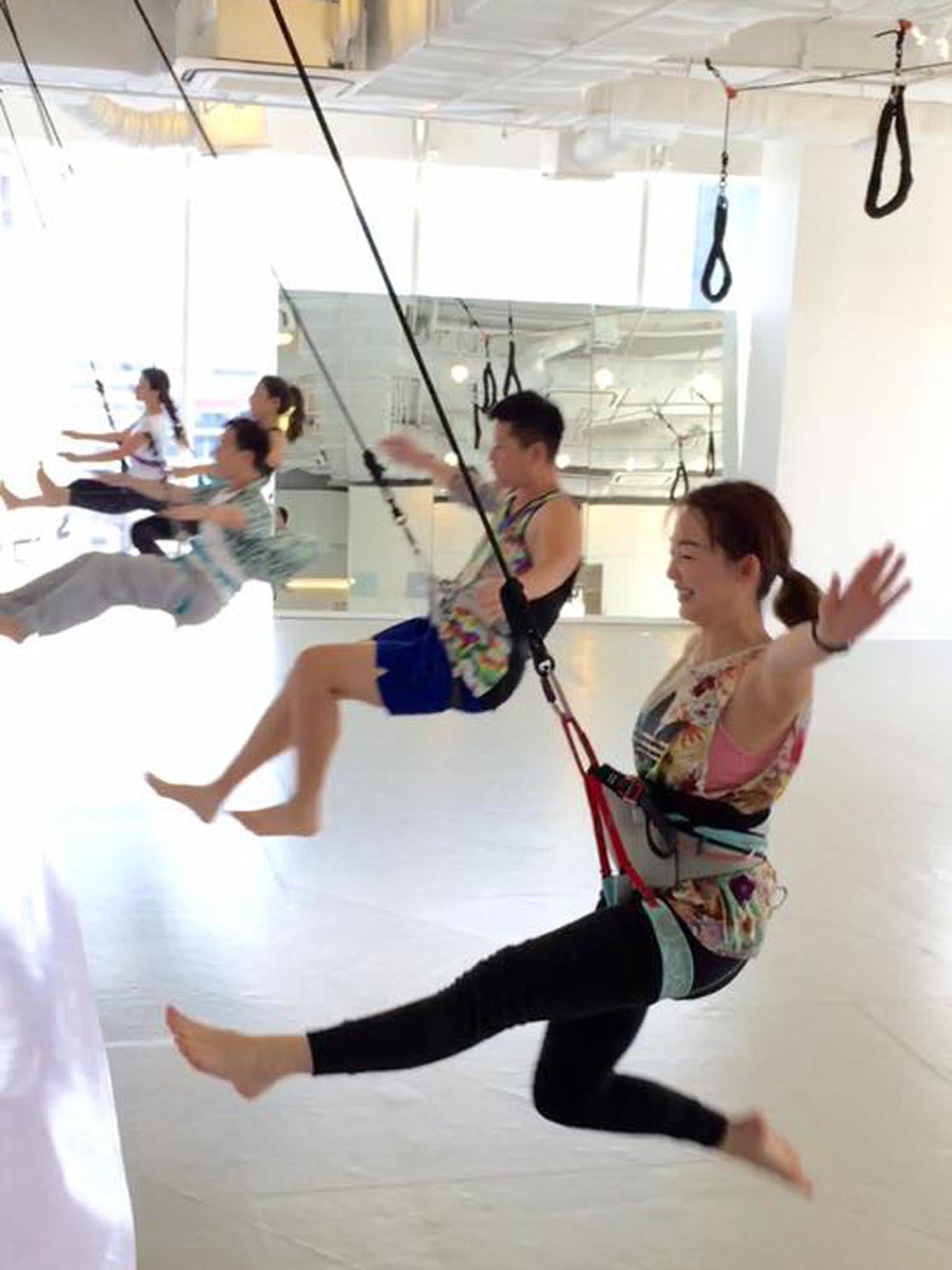 &#13;
The class is a fusion of dance and aerial aerobics&#13;