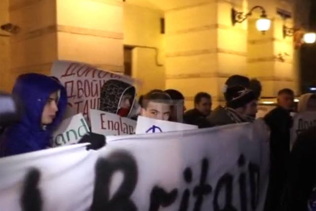 Demonstrators outside the British embassy in Moscow
