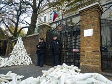 Fake limbs dumped at Russian embassy in protest over Aleppo attacks