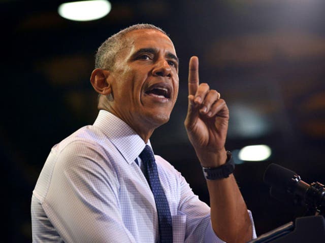 Mr Obama took time to calm down the crowd and to encourage them not to disrespect the protester