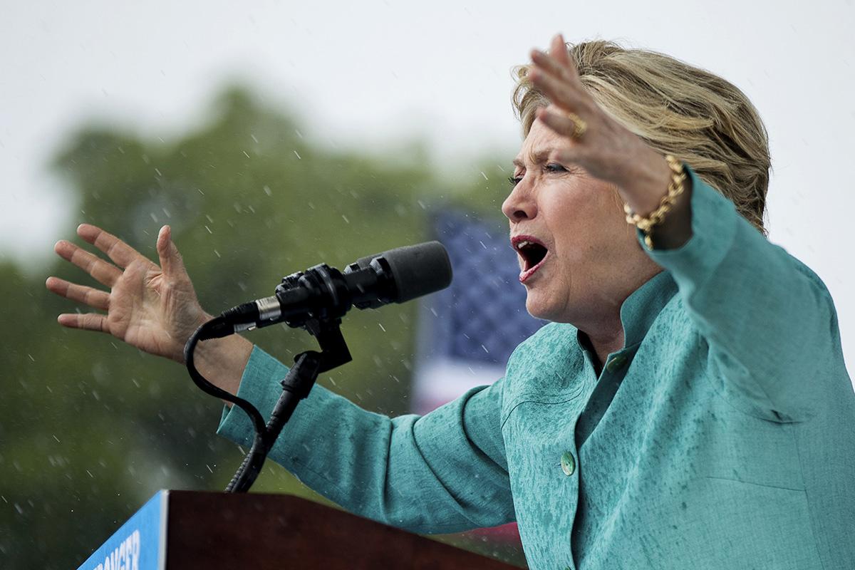 Clinton speaking at a rally in Florida on Saturday