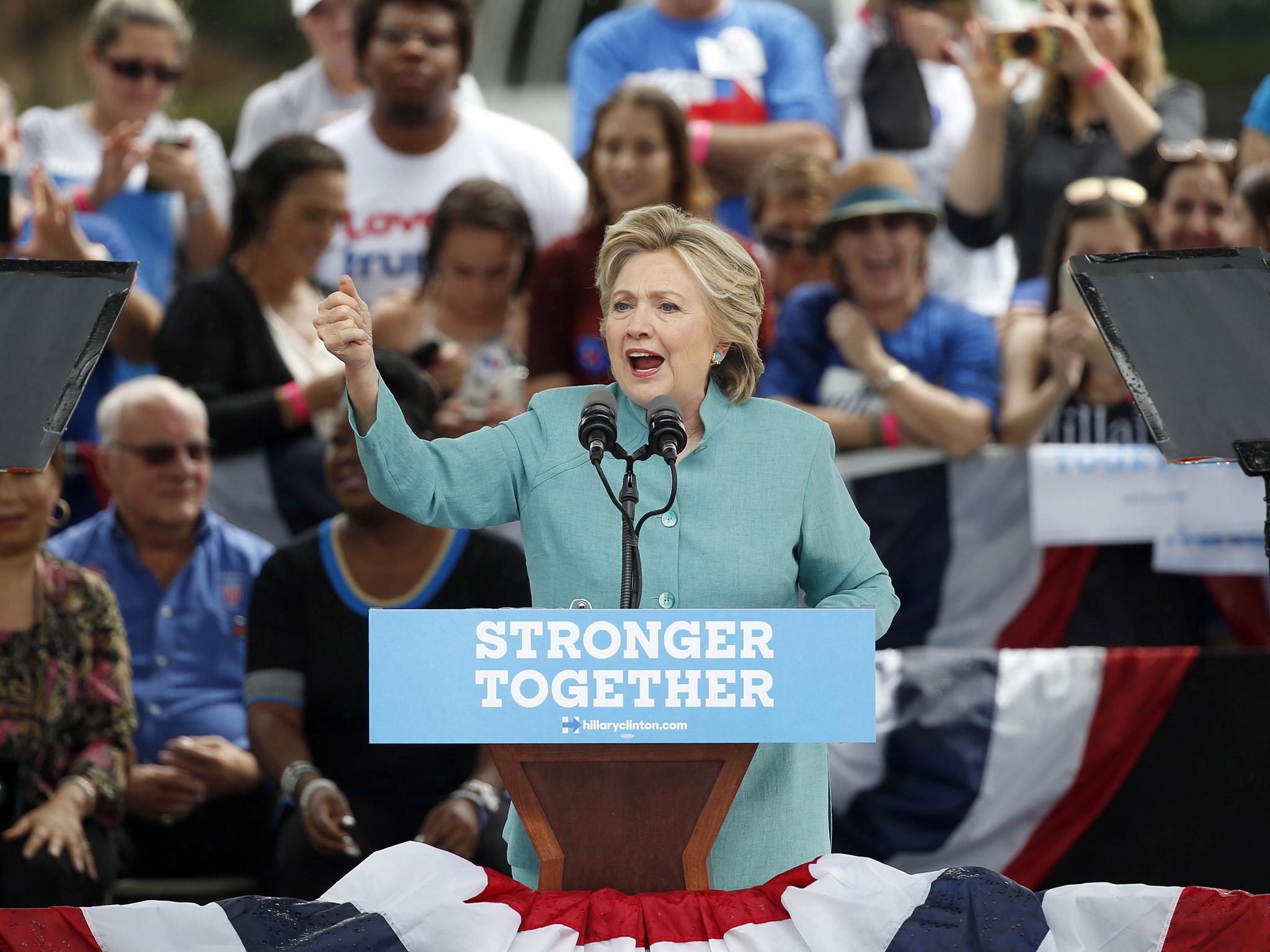 Hillary Clinton speaks at a rally in Pembroke Pines, Florida