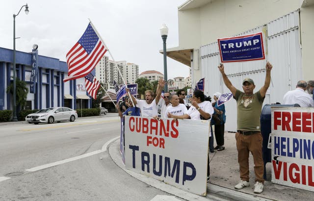 Cuban Americans showing their support for Donald Trump in Little Havana, Miami