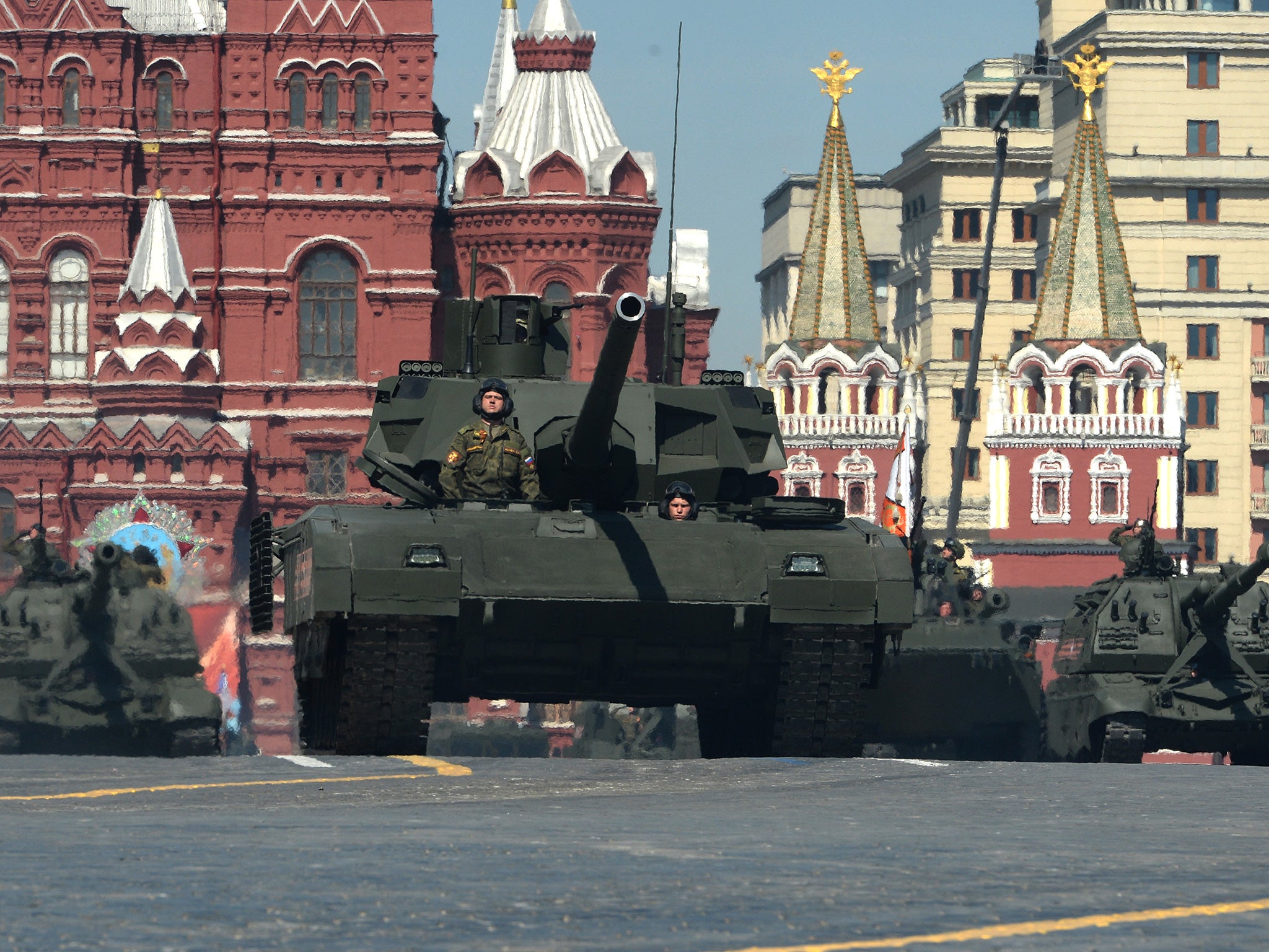 Armata tanks roll along Red Square in Moscow to mark the 71st anniversary of the Soviet Union's victory in the Second World War