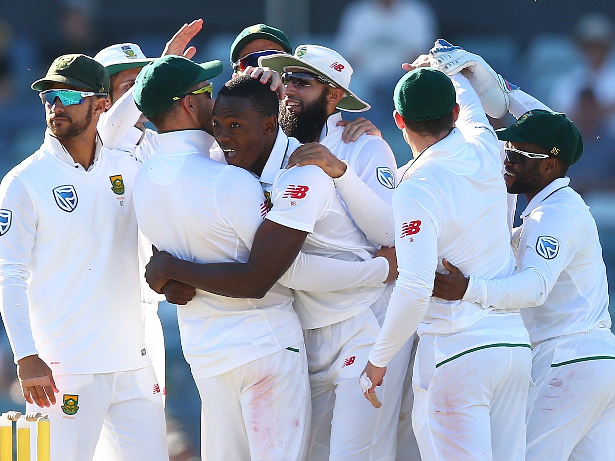 Kagiso Rabada celebrates against Australia