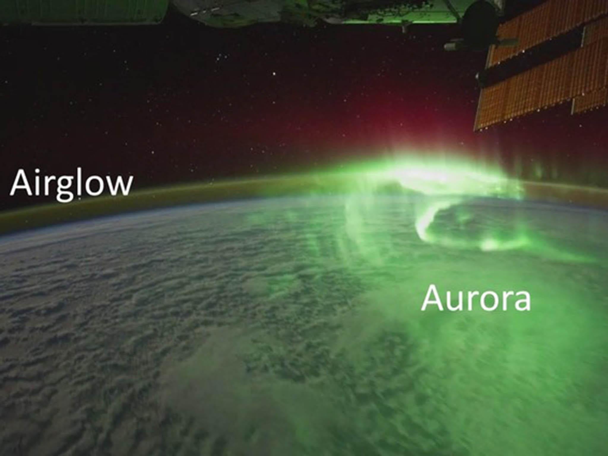 The aurora and airglow captured from the International Space Station