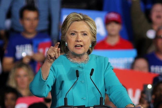 Hillary Clinton at one of her final pre-election rallies in Cleveland, Ohio