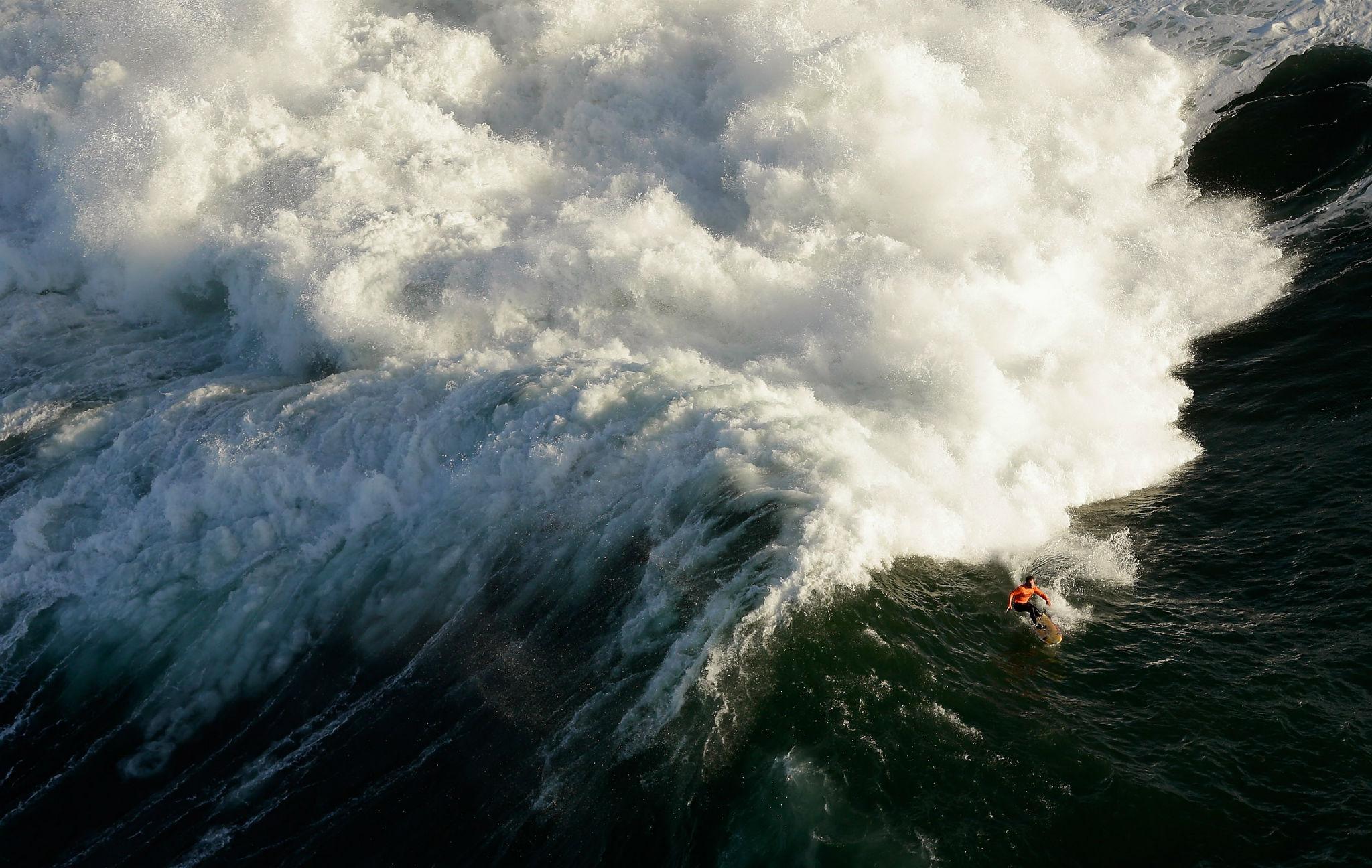 Swells at the Mavericks surf break near San Francisco often rise as high as 60 feet
