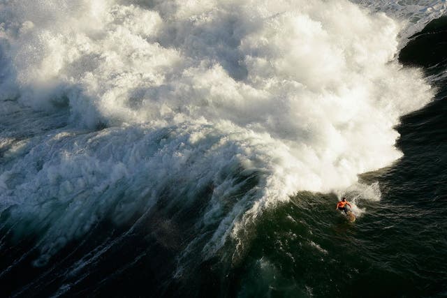 Swells at the Mavericks surf break near San Francisco often rise as high as 60 feet
