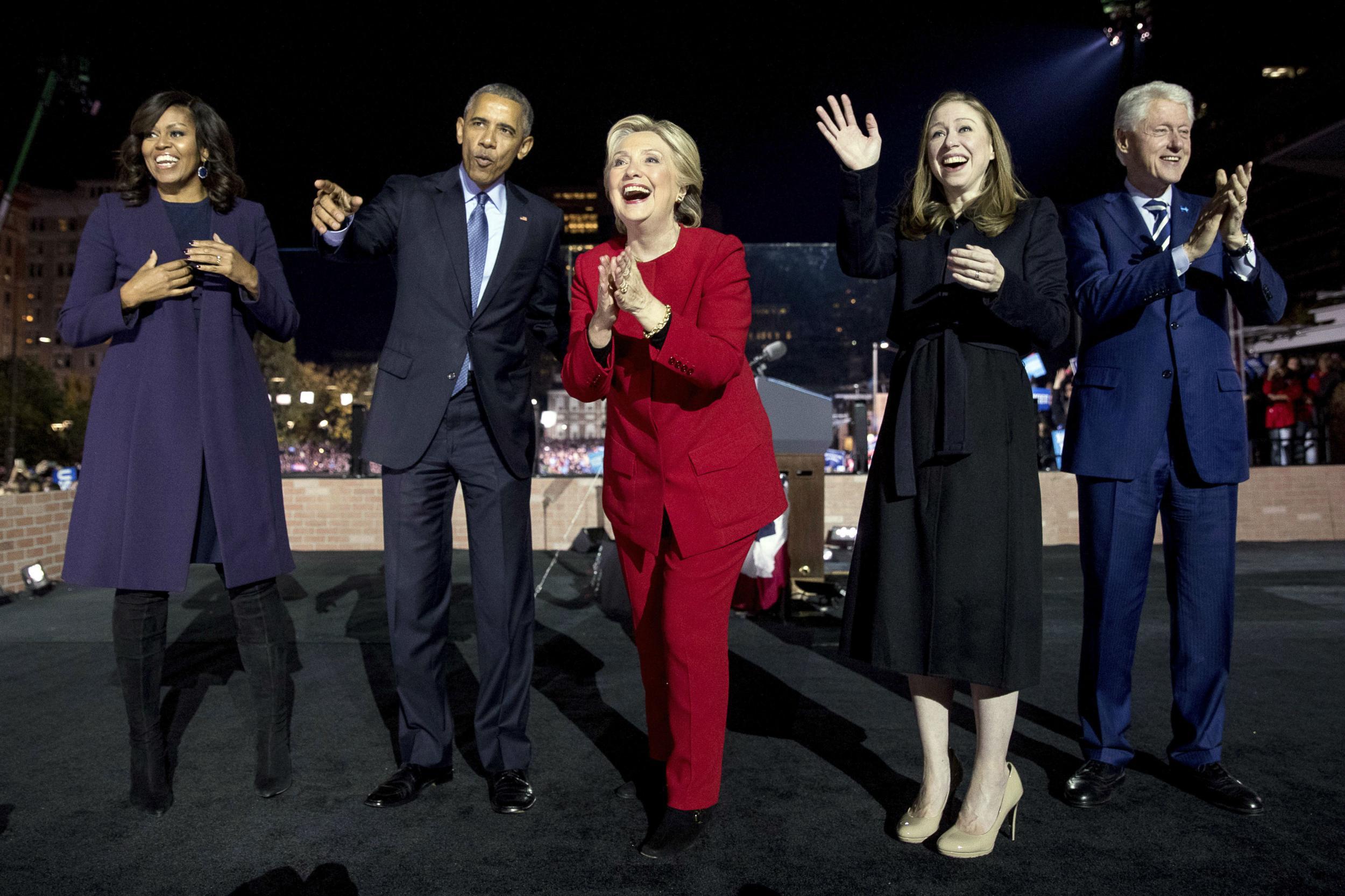 Ms Clinton was joined by her husband and daughter, and the president and the first lady
