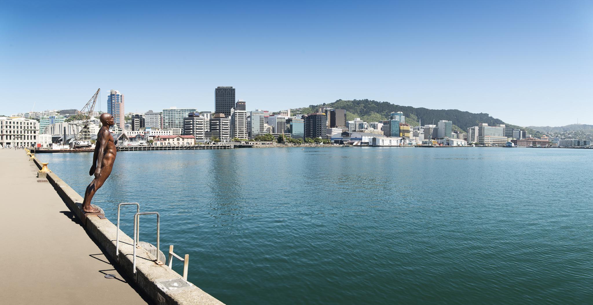 Max Patté’s sculpture, ‘Solace in the Wind’, looks out over the harbour