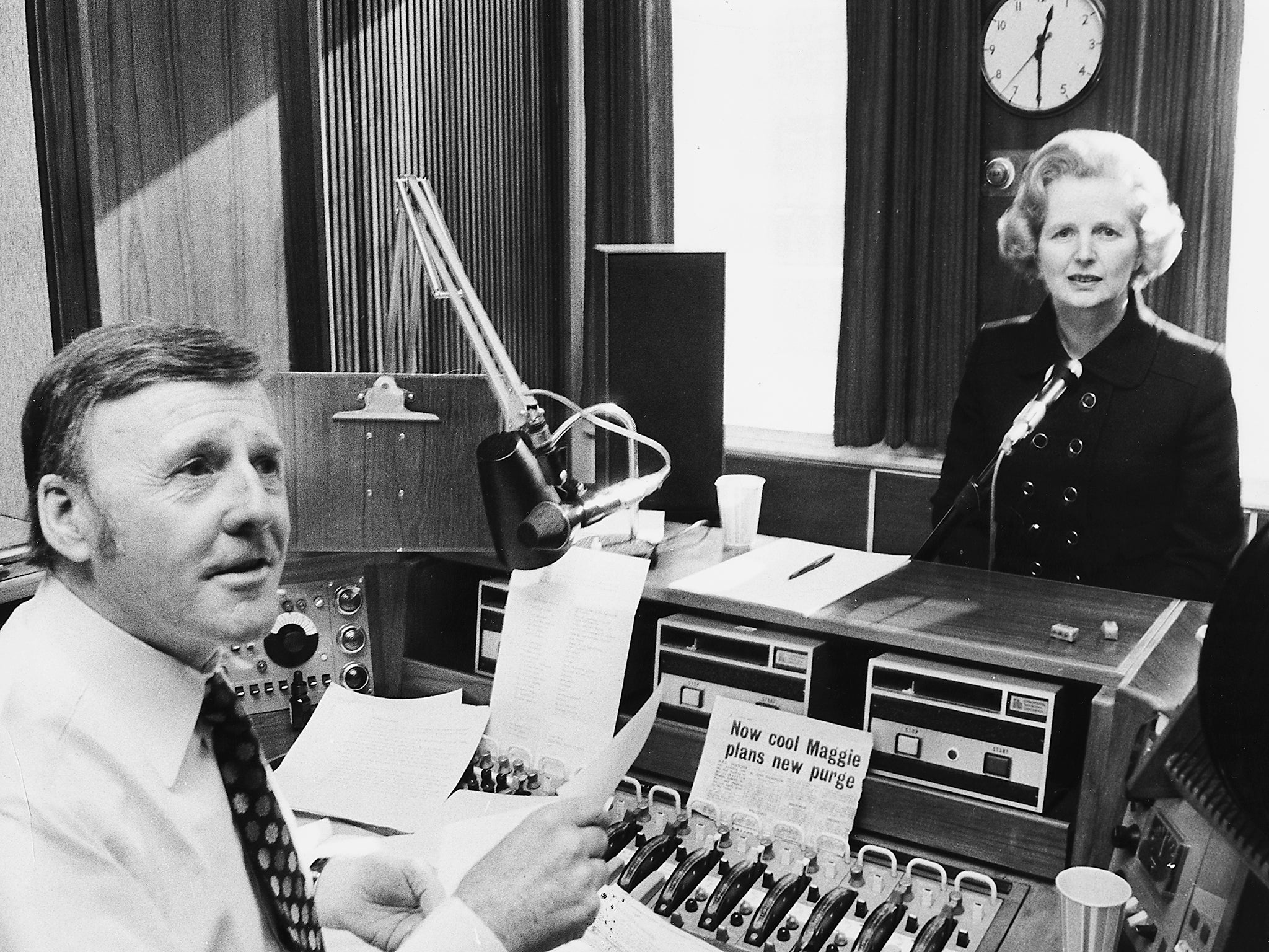Then opposition leader Margaret Thatcher with radio presenter Jimmy Young in 1975