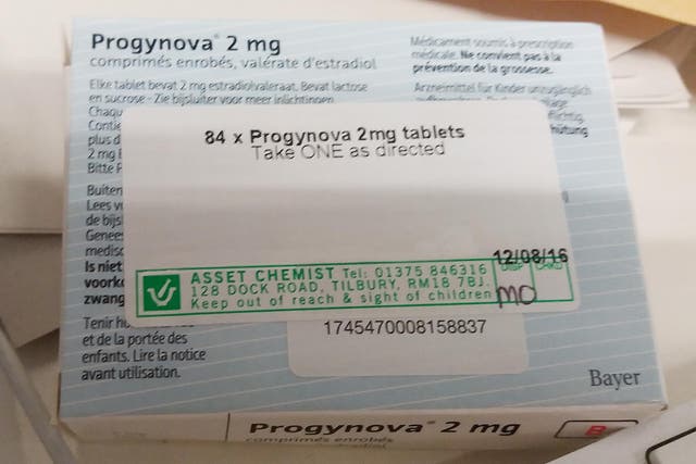 This box of female hormone tablets was mailed to an Independent reporter by Asset Chemist