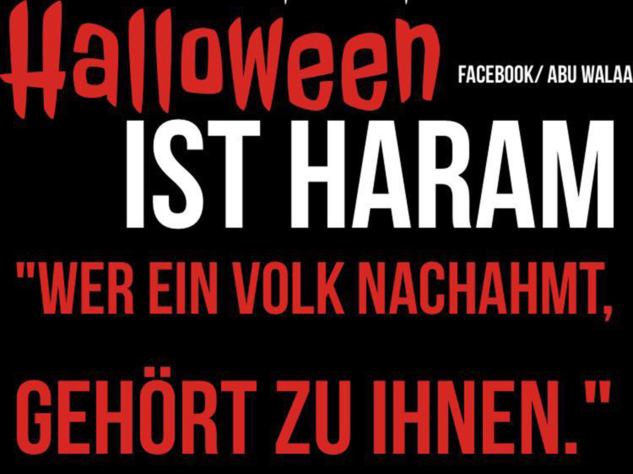 A post on Abu Walaa’s Facebook page telling followers that celebrating Halloween is forbidden