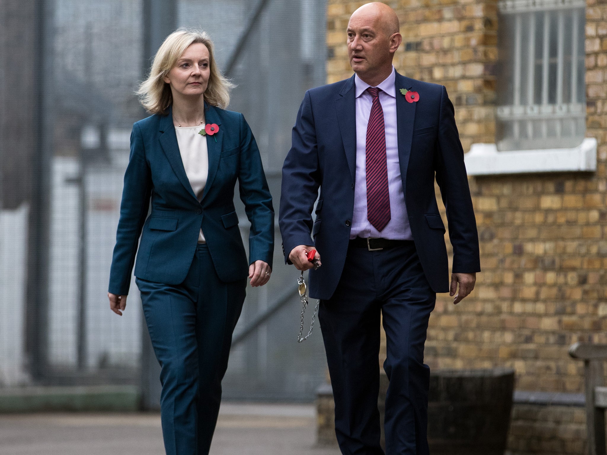 Secretary Of State For Justice Liz Truss is escorted around HMP Brixton by the Prison Govenor David Bamford