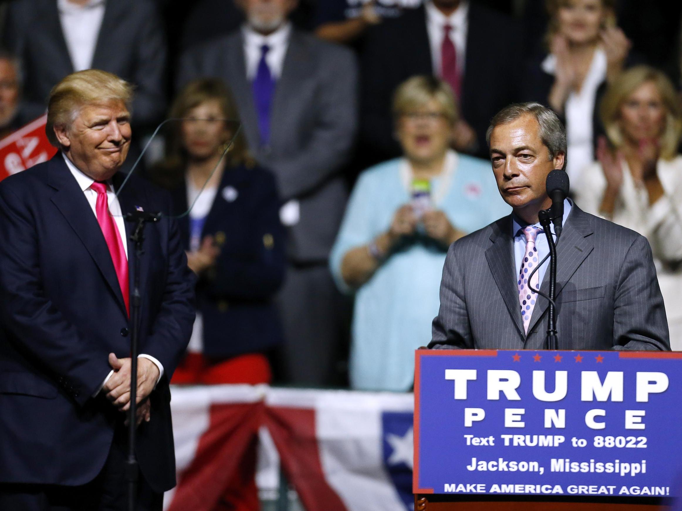 Ukip’s interim leader Nigel Farage speaks at a Donald Trump rally