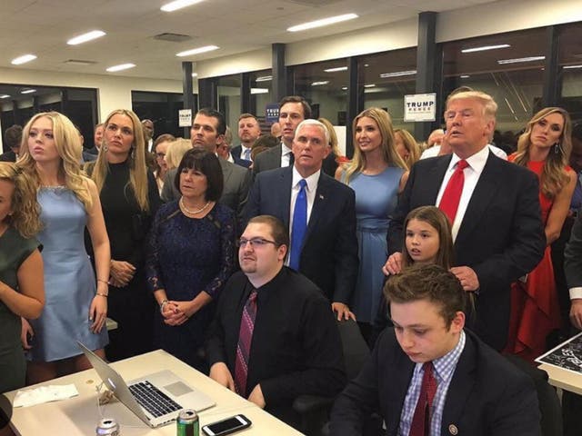 Donald Trump, his family and backroom staff in Trump Tower as results came in on Tuesday evening