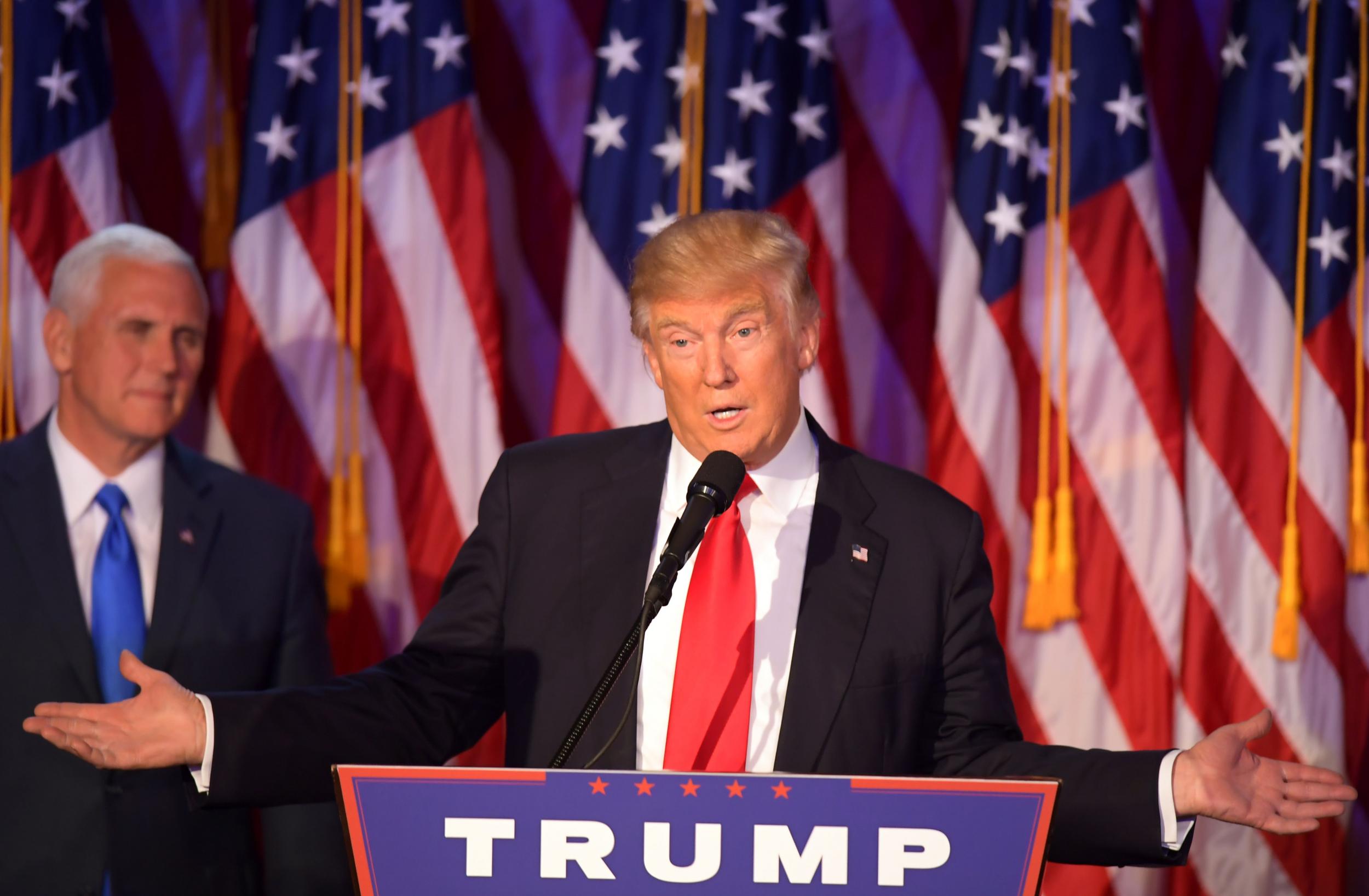Republican presidential-elect Donald Trump gives his victory speech
