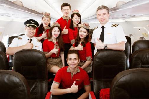Fully clothed VietJet staff