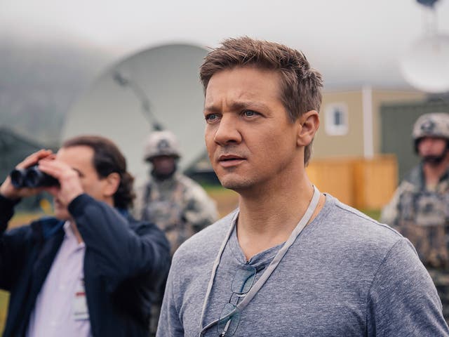 <p>Jeremy Renner in a scene from 'Arrival'</p>