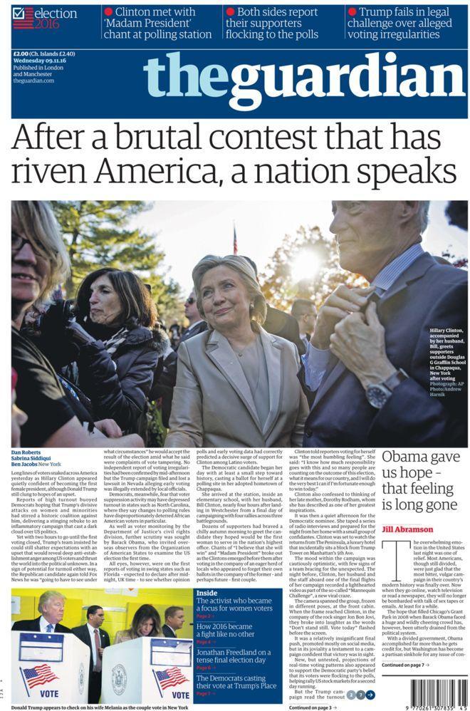 The Guardian November 9 frontpage