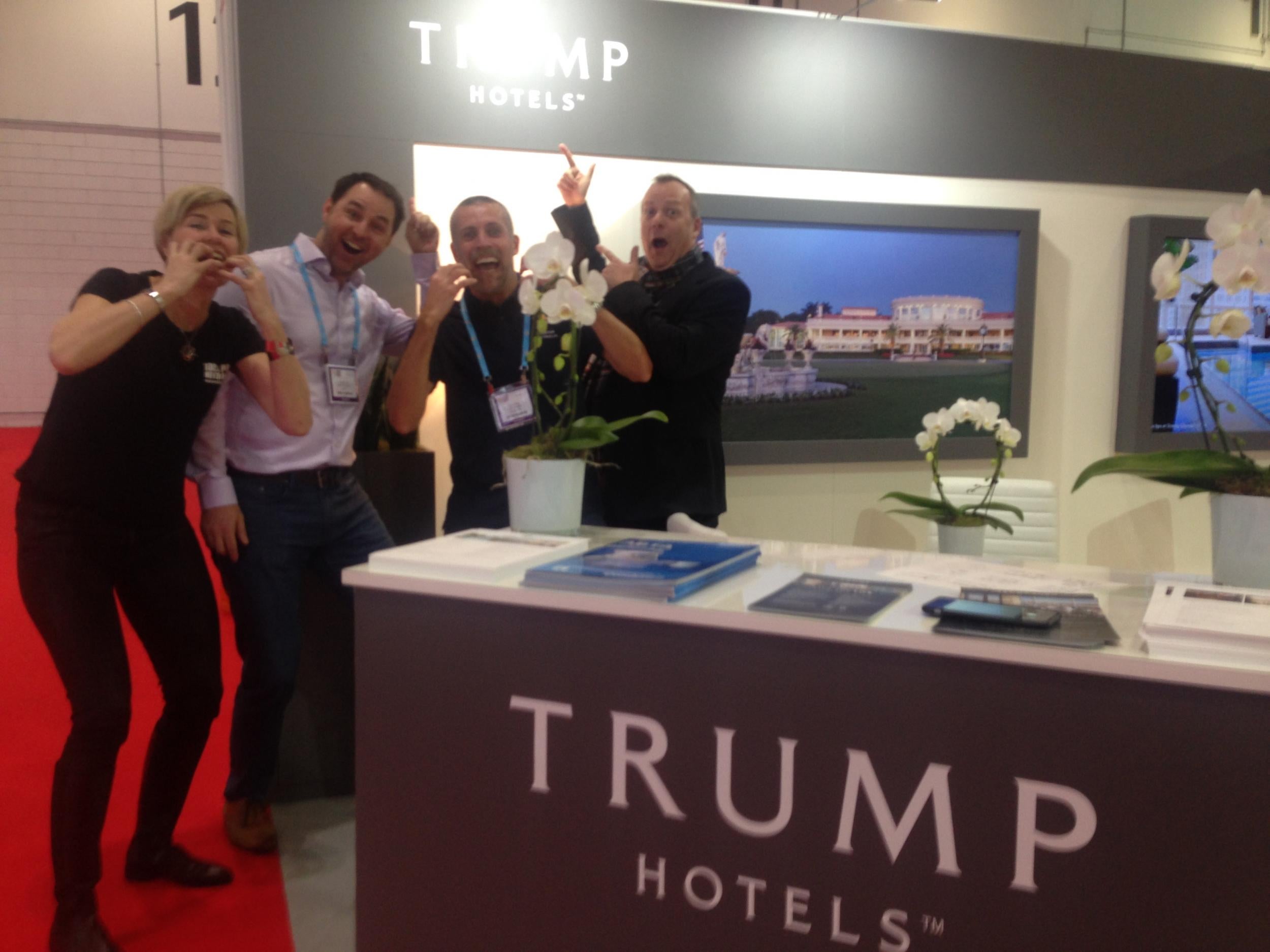 Australian representatives at WTM spotted a photo opportunity at the deserted Trump Hotels stand