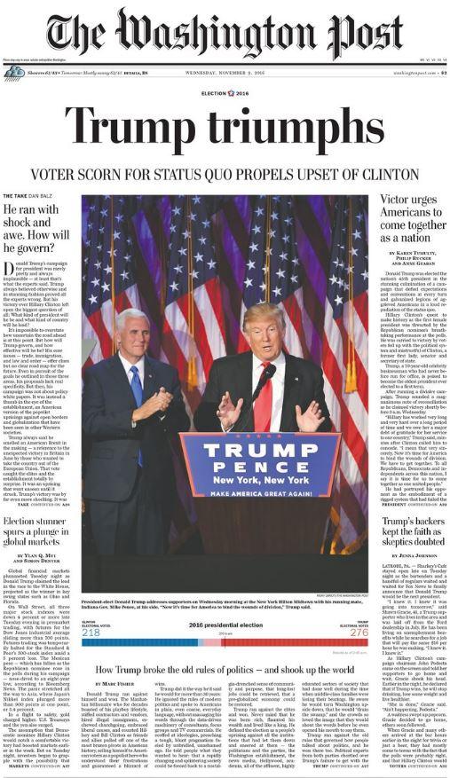 The Washington Post November 9 frontpage