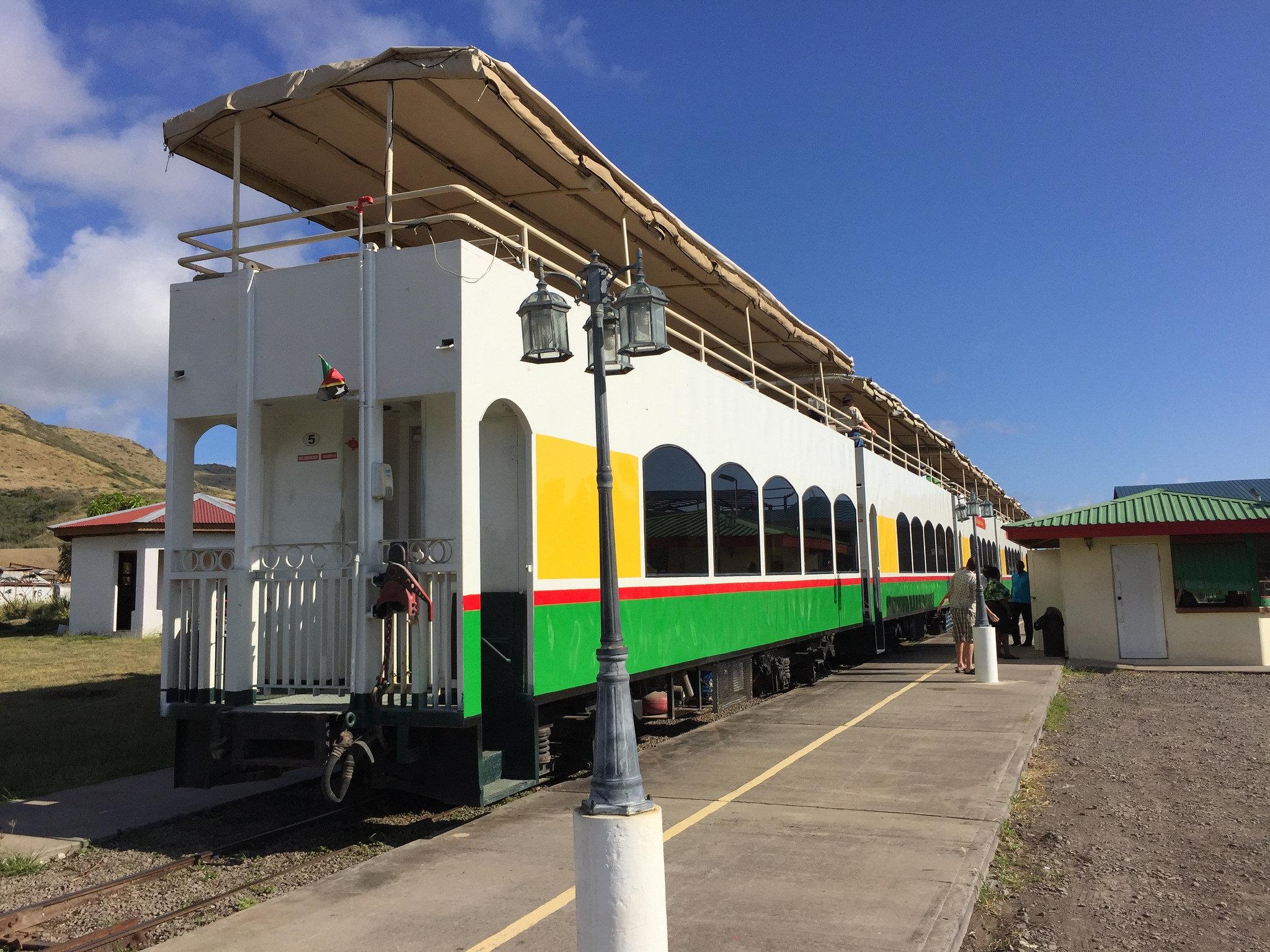 The double-decker train on the St Kitts Scenic Railway
