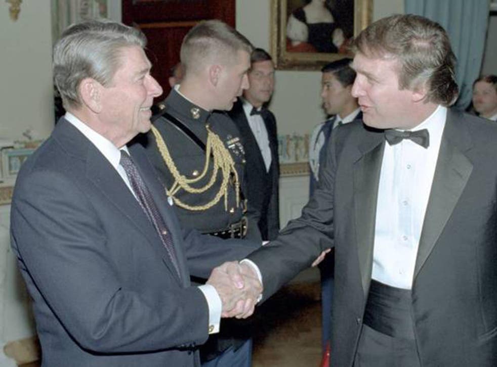 President Reagan greets Donald Trump at a 1987 White House reception