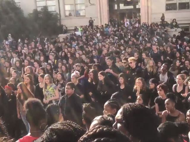 Students at Berkeley High School in California stage a walkout to protest Donald Trump's election
