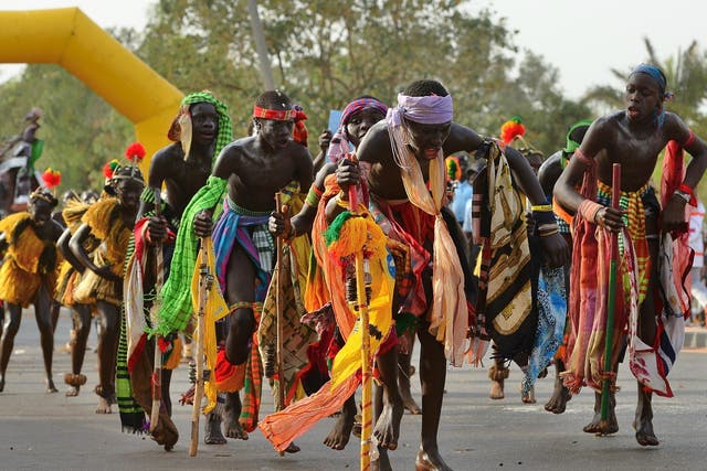  A carnival procession in Guinea-Bissau's capital city, Bissau