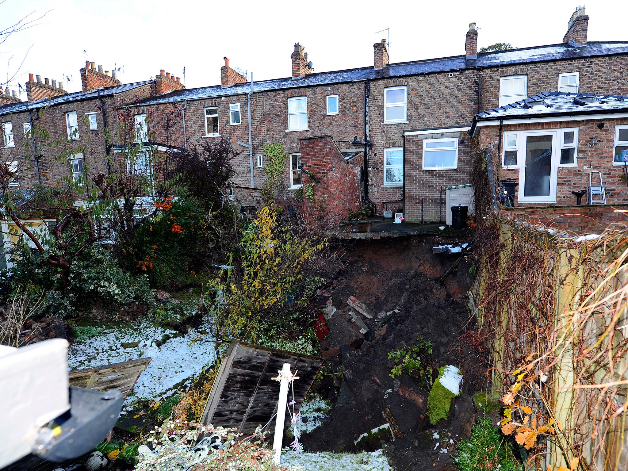 The sink hole "with an unknown depth" which appeared in gardens in Ripon, North Yorkshire