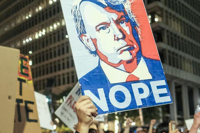 Protesters gather outside Trump Tower in New York after the election