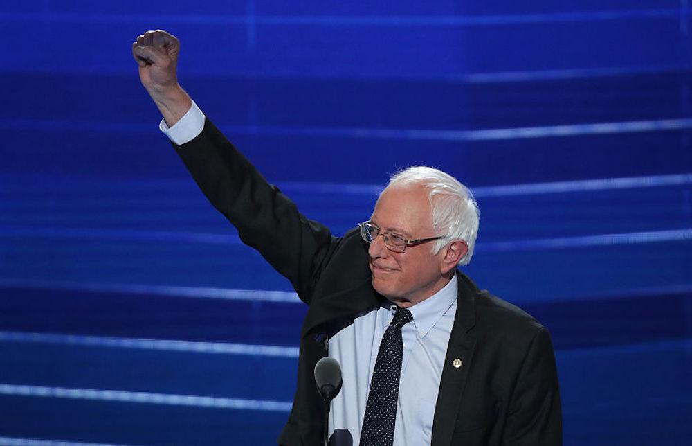 Bernie Sanders acknowledges the crowd before delivering remarks on the first day of the Democratic National Convention at the Wells Fargo Center, July 25, 2016 in Philadelphia, Pennsylvania.