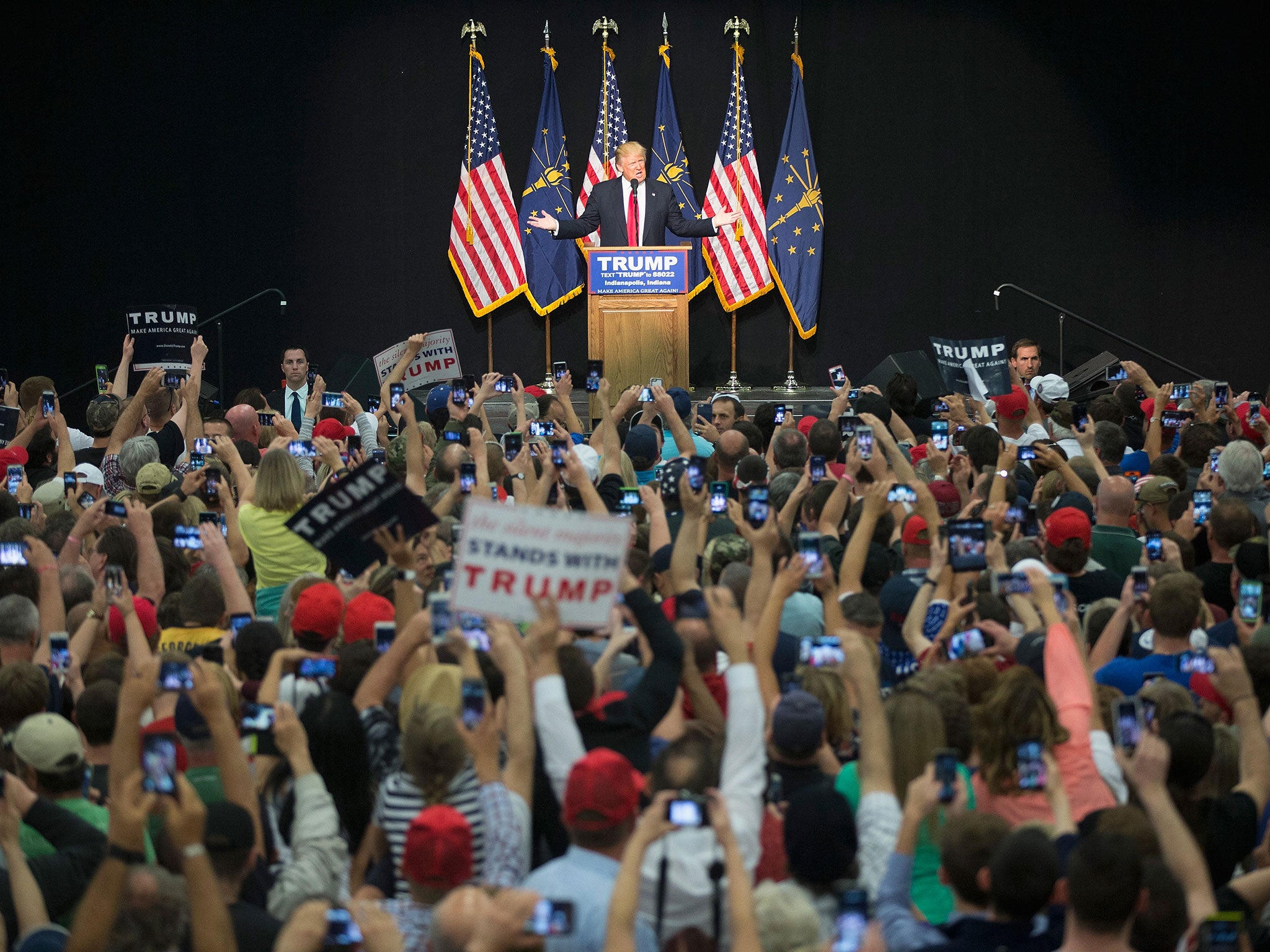 Trump speaks to supporters during a rally in Indiana