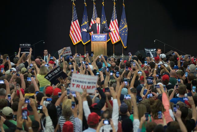 Trump speaks to supporters during a rally in Indiana 